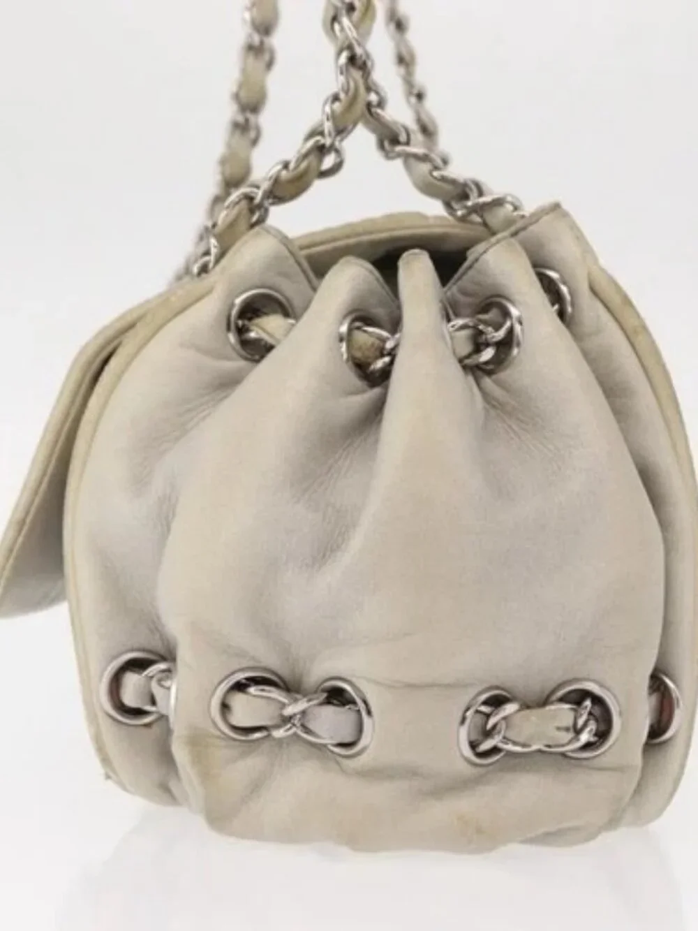 CHANEL COCO Mark Chain Shoulder Bag Leather Gray Silver CC Auth 157276